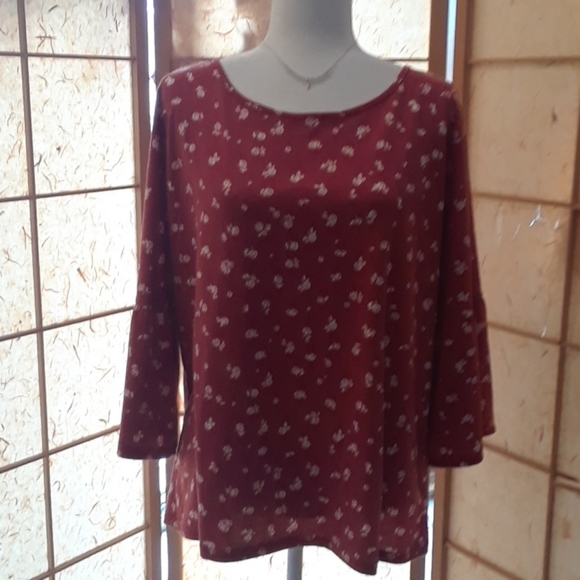 Loren Conrad orange/brown w/ flowers blouse - Picture 1 of 7